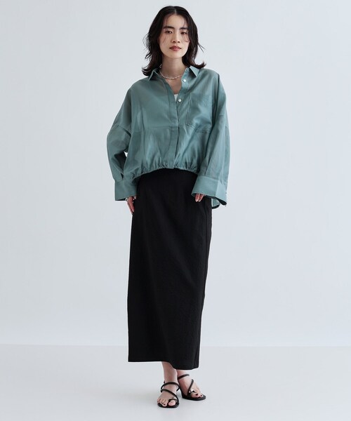 GALLEST(ギャレスト)の「【セットアップ可能】スクエアサッカースリットスカート【洗える/カセット服】(スカート・レディース・カーキ/ブラック・40/38/36)」の3枚目の写真