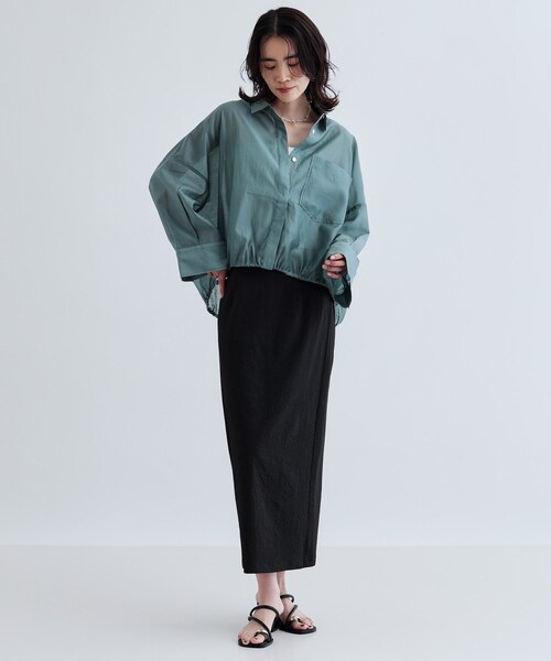 GALLEST(ギャレスト)の「【セットアップ可能】スクエアサッカースリットスカート【洗える/カセット服】(スカート・レディース・カーキ/ブラック・40/38/36)」の4枚目の写真