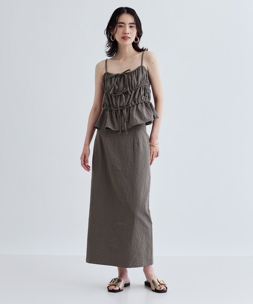 GALLEST(ギャレスト)の「【セットアップ可能】スクエアサッカースリットスカート【洗える/カセット服】(スカート・レディース・カーキ/ブラック・40/38/36)」の8枚目の写真