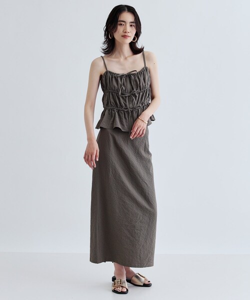 GALLEST(ギャレスト)の「【セットアップ可能】スクエアサッカースリットスカート【洗える/カセット服】(スカート・レディース・カーキ/ブラック・40/38/36)」の9枚目の写真