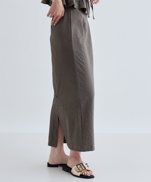 GALLEST(ギャレスト)の「【セットアップ可能】スクエアサッカースリットスカート【洗える/カセット服】(スカート・レディース・カーキ/ブラック・40/38/36)」の10枚目の写真