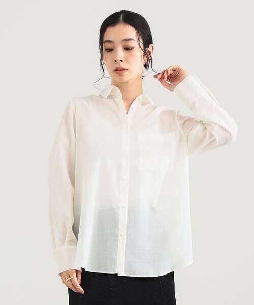 Demi-Luxe BEAMS（デミルクス ビームス）の「ポリエステル ウール トロピカル シアー シャツ［手洗い可］（シャツ/ブラウス・レディース・チャコールグレー/オフホワイト/ブラウン・ONE SIZE）」の2枚目の写真