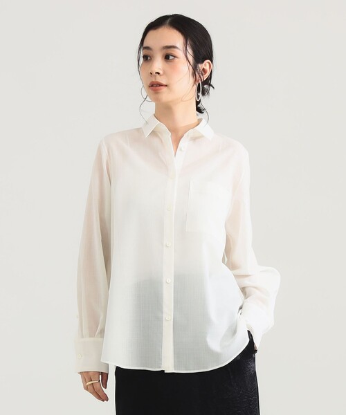 Demi-Luxe BEAMS（デミルクス ビームス）の「ポリエステル ウール トロピカル シアー シャツ［手洗い可］（シャツ/ブラウス・レディース・チャコールグレー/オフホワイト/ブラウン・ONE SIZE）」の22枚目の写真