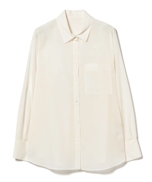 Demi-Luxe BEAMS（デミルクス ビームス）の「ポリエステル ウール トロピカル シアー シャツ［手洗い可］（シャツ/ブラウス・レディース・チャコールグレー/オフホワイト/ブラウン・ONE SIZE）」の6枚目の写真