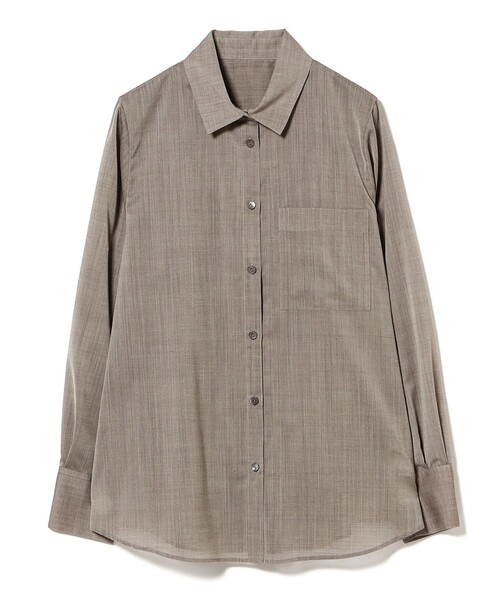 Demi-Luxe BEAMS（デミルクス ビームス）の「ポリエステル ウール トロピカル シアー シャツ［手洗い可］（シャツ/ブラウス・レディース・チャコールグレー/オフホワイト/ブラウン・ONE SIZE）」の14枚目の写真