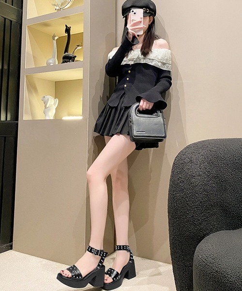 Miniministore（ミニミニストア）の「スタッズ 厚底サンダル チャンキーヒール（サンダル・レディース・ブラック/シルバー・24.5cm/24.0cm/23.5cm/23.0cm/22.5cm）」の15枚目の写真