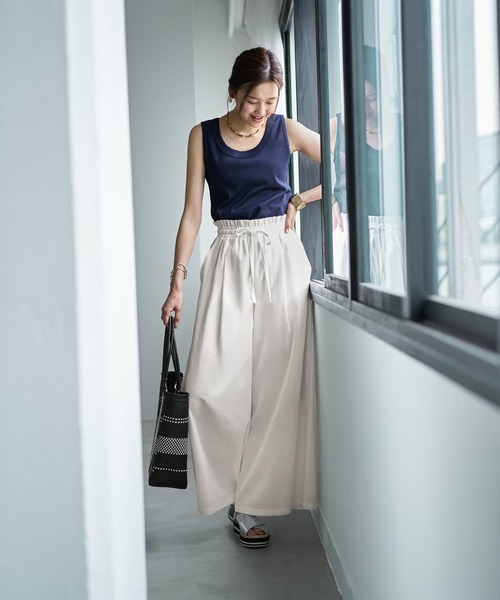 LCB-2502-002 パンツ ワイド ストレート ロング リネン混 デイリ CORNERS パンツ リネンライクワイドパンツ レディース