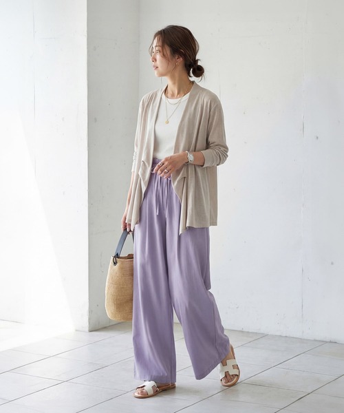 STYLE DELI(スタイルデリ)の「【LUXE】麻混リゾートドレープワイドパンツ(その他パンツ・レディース・ライラック/オリーブ/ホワイト・FREE)」の4枚目の写真