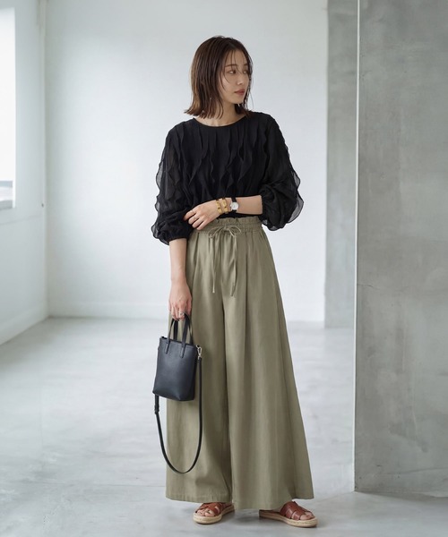 STYLE DELI(スタイルデリ)の「【LUXE】麻混リゾートドレープワイドパンツ(その他パンツ・レディース・ライラック/オリーブ/ホワイト・FREE)」の17枚目の写真