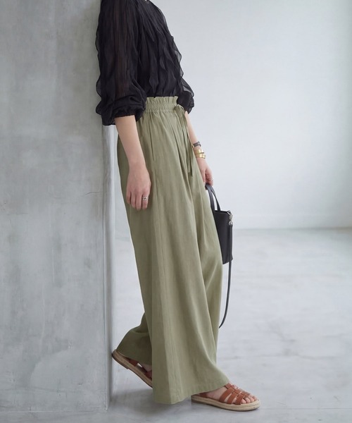 STYLE DELI(スタイルデリ)の「【LUXE】麻混リゾートドレープワイドパンツ(その他パンツ・レディース・ライラック/オリーブ/ホワイト・FREE)」の12枚目の写真