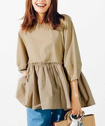 リブ イン コンフォート 汗じみ軽減加工の異素材遣いペプラムトップス