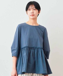 リブ イン コンフォート 汗じみ軽減加工の異素材遣いペプラムトップス