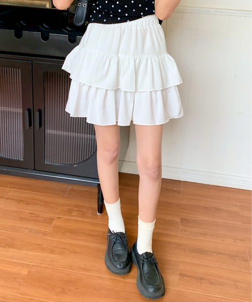 everycoco(エブリーココ)の「ダブルフリルティアードミニスカート インナーパンツ付き(スカート・レディース・ホワイト/ブラック・FREE)」の13枚目の写真