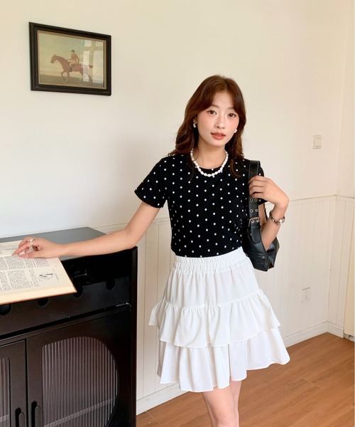 everycoco(エブリーココ)の「ダブルフリルティアードミニスカート インナーパンツ付き(スカート・レディース・ホワイト/ブラック・FREE)」の9枚目の写真