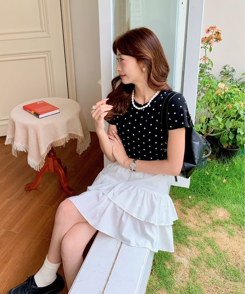 everycoco(エブリーココ)の「ダブルフリルティアードミニスカート インナーパンツ付き(スカート・レディース・ホワイト/ブラック・FREE)」の17枚目の写真