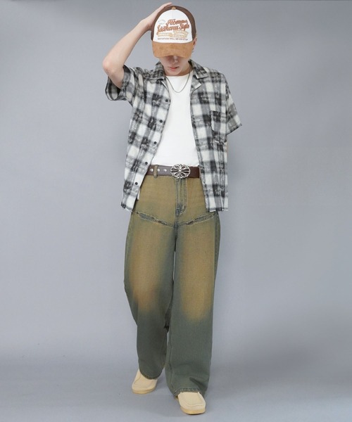 SPINNS(スピンズ)の「ヴィンテージ加工デニムバギーパンツ/シームポケット/デニムワイドパンツ(デニムパンツ・メンズ・ブルー系その他/ネイビー系/ブラック系その他/ブルー系その他2・L/M)」の11枚目の写真