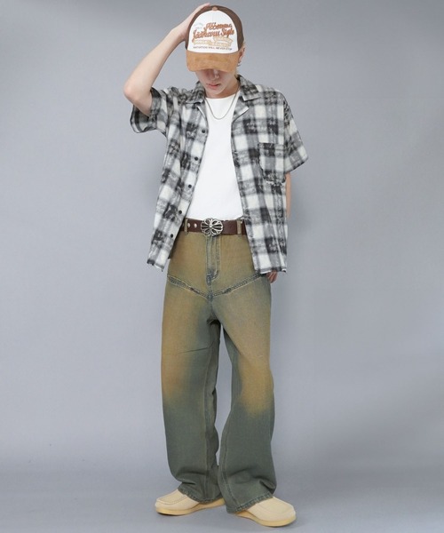 SPINNS(スピンズ)の「ヴィンテージ加工デニムバギーパンツ/シームポケット/デニムワイドパンツ(デニムパンツ・メンズ・ブルー系その他/ネイビー系/ブラック系その他/ブルー系その他2・L/M)」の10枚目の写真