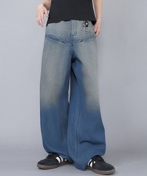 SPINNS(スピンズ)の「ヴィンテージ加工デニムバギーパンツ/シームポケット/デニムワイドパンツ(デニムパンツ・メンズ・ブルー系その他/ネイビー系/ブラック系その他/ブルー系その他2・L/M)」の7枚目の写真