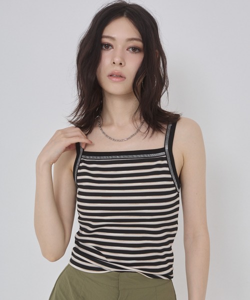 ENVYM（アンビー）の「ボーダーカットリブカップ付きキャミソール（キャミソール・レディース・ブラック/ブラウン/グレー・FREE）」の12枚目の写真