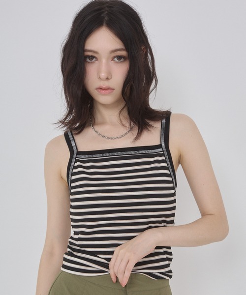 ENVYM（アンビー）の「ボーダーカットリブカップ付きキャミソール（キャミソール・レディース・ブラック/ブラウン/グレー・FREE）」の13枚目の写真