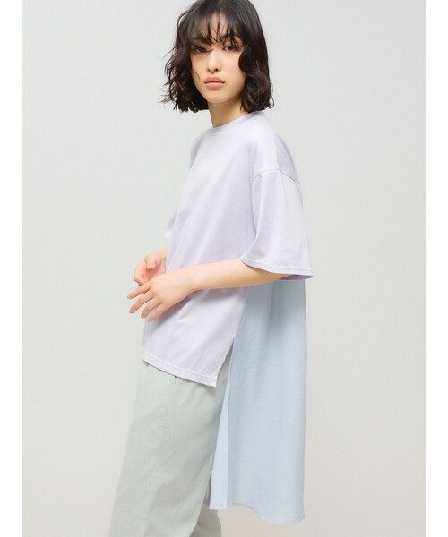 MIDIUMISOLID（ミディウミソリッド）の「MIDIUMISOLID for Ladies ウーブンコンビネーションT（Tシャツ/カットソー・レディース・ライトブルー/ブラック/ホワイト・FREE）」の8枚目の写真
