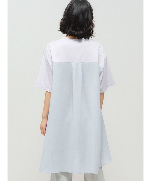 MIDIUMISOLID（ミディウミソリッド）の「MIDIUMISOLID for Ladies ウーブンコンビネーションT（Tシャツ/カットソー・レディース・ライトブルー/ブラック/ホワイト・FREE）」の9枚目の写真