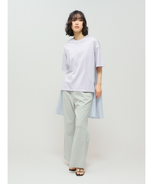 MIDIUMISOLID（ミディウミソリッド）の「MIDIUMISOLID for Ladies ウーブンコンビネーションT（Tシャツ/カットソー・レディース・ライトブルー/ブラック/ホワイト・FREE）」の11枚目の写真