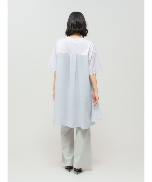 MIDIUMISOLID（ミディウミソリッド）の「MIDIUMISOLID for Ladies ウーブンコンビネーションT（Tシャツ/カットソー・レディース・ライトブルー/ブラック/ホワイト・FREE）」の13枚目の写真