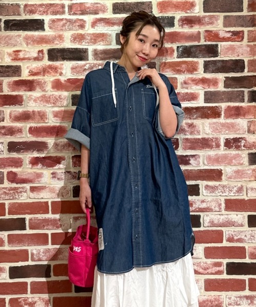 RODEO CROWNS WIDE BOWL（ロデオクラウンズワイドボウル）の「ショートスリーブミリタリーシャツワンピース（シャツワンピース・レディース・ブルー/アイボリー/カーキ/ブラック・FREE）」の4枚目の写真