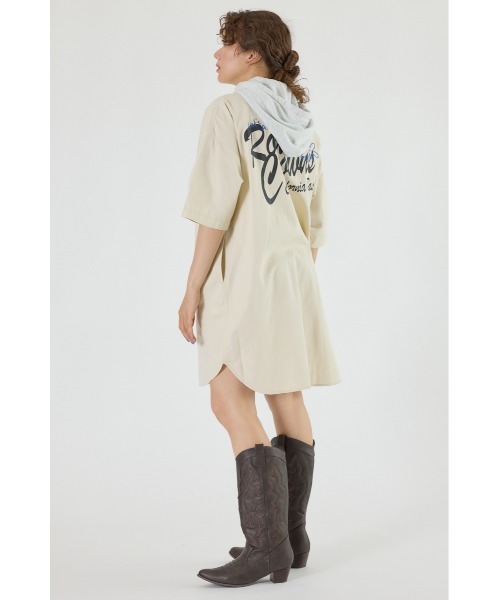 RODEO CROWNS WIDE BOWL（ロデオクラウンズワイドボウル）の「ショートスリーブミリタリーシャツワンピース（シャツワンピース・レディース・ブルー/アイボリー/カーキ/ブラック・FREE）」の7枚目の写真