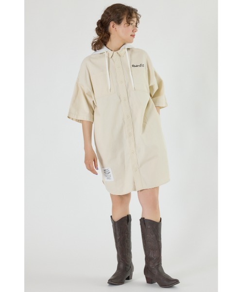 RODEO CROWNS WIDE BOWL（ロデオクラウンズワイドボウル）の「ショートスリーブミリタリーシャツワンピース（シャツワンピース・レディース・ブルー/アイボリー/カーキ/ブラック・FREE）」の9枚目の写真