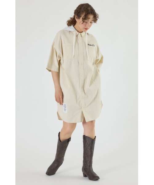 RODEO CROWNS WIDE BOWL（ロデオクラウンズワイドボウル）の「ショートスリーブミリタリーシャツワンピース（シャツワンピース・レディース・ブルー/アイボリー/カーキ/ブラック・FREE）」の10枚目の写真