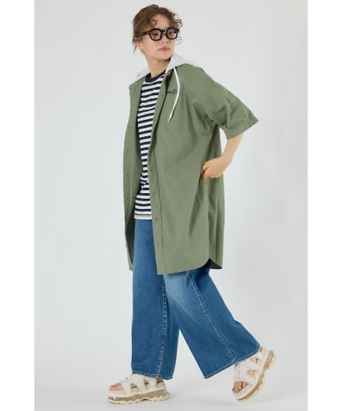 RODEO CROWNS WIDE BOWL（ロデオクラウンズワイドボウル）の「ショートスリーブミリタリーシャツワンピース（シャツワンピース・レディース・ブルー/アイボリー/カーキ/ブラック・FREE）」の12枚目の写真