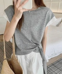 レース付きウエストドレープTシャツ