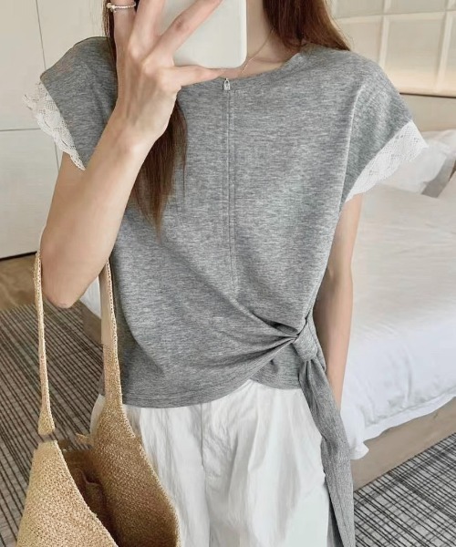 LADY LIKE(レディライク)の「レース付きウエストドレープTシャツ(Tシャツ/カットソー・レディース・グレー/ホワイト・M)」の9枚目の写真