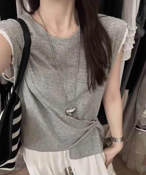 LADY LIKE(レディライク)の「レース付きウエストドレープTシャツ(Tシャツ/カットソー・レディース・グレー/ホワイト・M)」の3枚目の写真