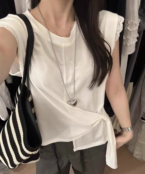 LADY LIKE(レディライク)の「レース付きウエストドレープTシャツ(Tシャツ/カットソー・レディース・グレー/ホワイト・M)」の5枚目の写真