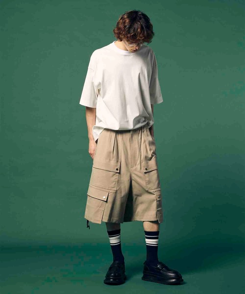 UNISEX》Impregnation Wool Mix Stretch Prime-Wide Cargo Shorts/含浸