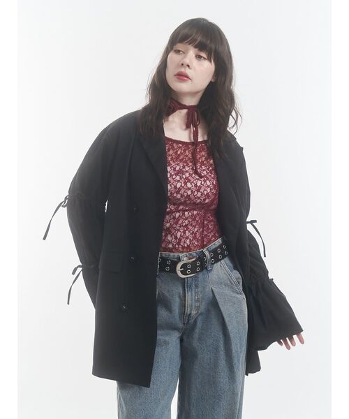 jouetie(ジュエティ)の「リボンスリーブジャケットミニワンピース【セットアップ対応】冬服(テーラードジャケット・レディース・ネイビー/グレー/ブラック・MEDIUM)」の15枚目の写真