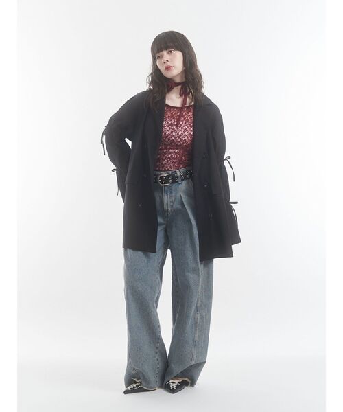 jouetie(ジュエティ)の「リボンスリーブジャケットミニワンピース【セットアップ対応】冬服(テーラードジャケット・レディース・ネイビー/グレー/ブラック・MEDIUM)」の4枚目の写真