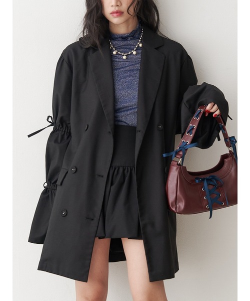 jouetie(ジュエティ)の「リボンスリーブジャケットミニワンピース【セットアップ対応】冬服(テーラードジャケット・レディース・ネイビー/グレー/ブラック・MEDIUM)」の2枚目の写真