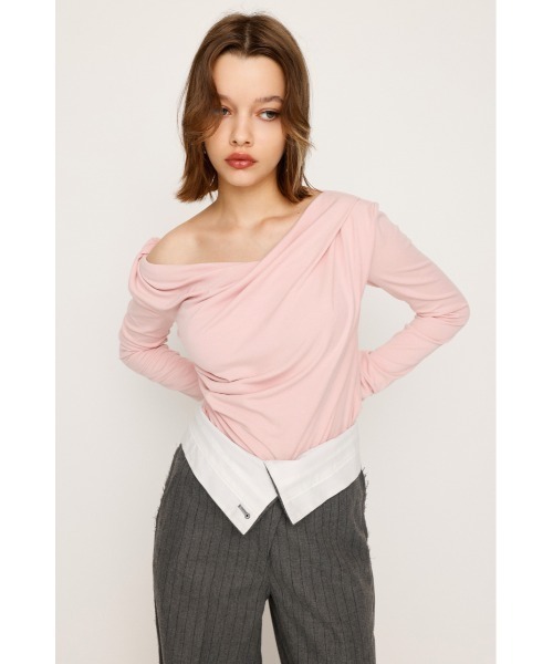 SLY（スライ）の「【限定カラーあり】OFF SHOULDER CUT TOPS オフショルダー カット トップス（Tシャツ/カットソー・レディース・アイボリー/ブラック/レッド/ライトピンク/杢グレー・FREE）」の19枚目の写真