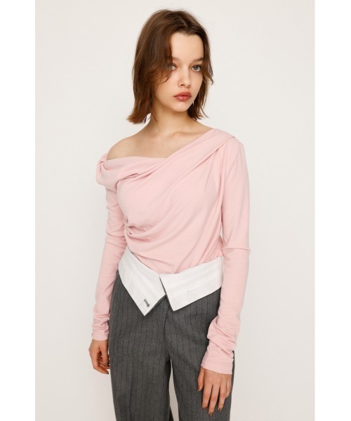 SLY（スライ）の「【限定カラーあり】OFF SHOULDER CUT TOPS オフショルダー カット トップス（Tシャツ/カットソー・レディース・アイボリー/ブラック/レッド/ライトピンク/杢グレー・FREE）」の21枚目の写真