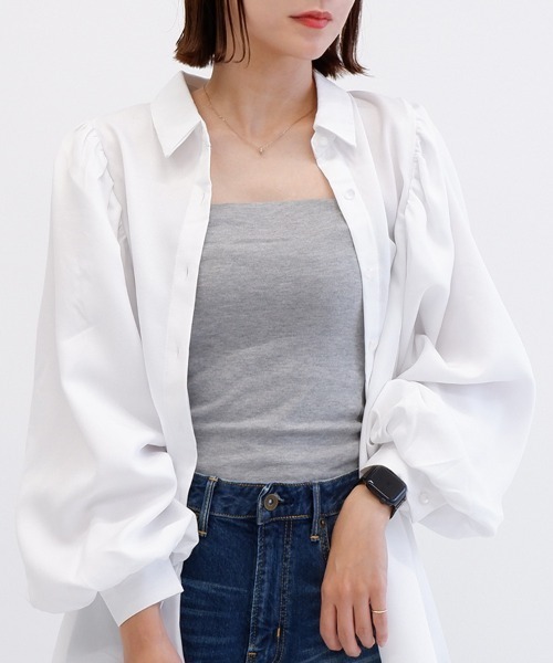 CLOTHY(クロシィ)の「【主張しすぎないのが、ちょうどいい。】BASICベアトップ(チューブトップ・レディース・グレー/ネイビー/ブラック/オフホワイト/グレイッシュベージュ・MEDIUM/SMALL/LARGE/X-LARGE)」の3枚目の写真
