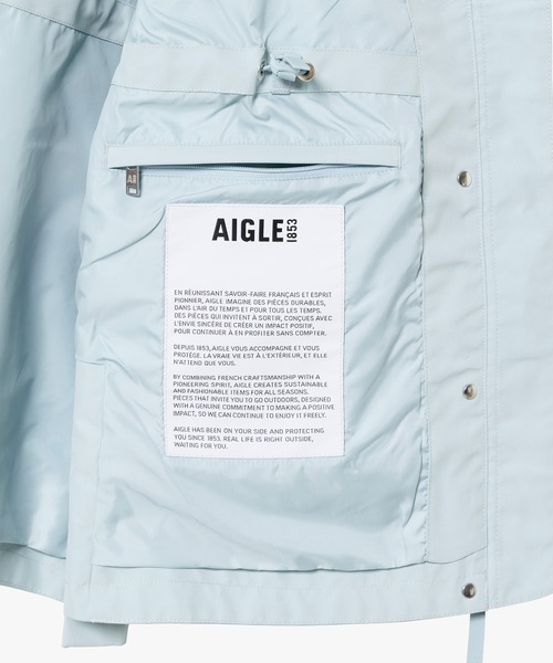 AIGLE（エーグル）の「GORE-TEX ゴアテックス 防水 透湿 防風 2レイヤーロングジャケット RP（マウンテンパーカー・レディース・ライトグレー/ライトブルー/ブラック・38/36/40）」の5枚目の写真