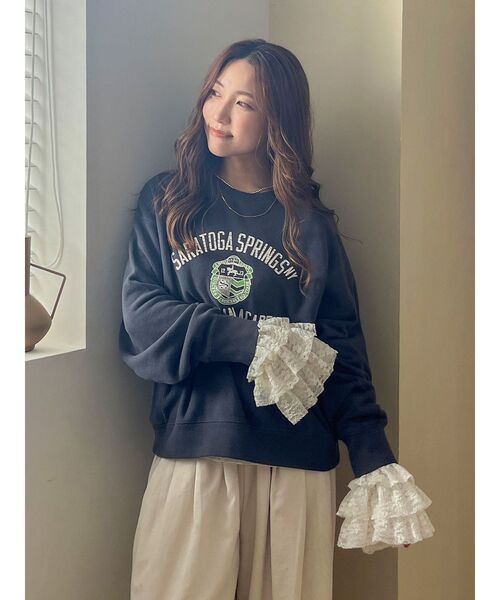 Ungrid(アングリッド)の「レースフリルトップス(Tシャツ/カットソー・レディース・ブラック/オフホワイト・FREE)」の20枚目の写真
