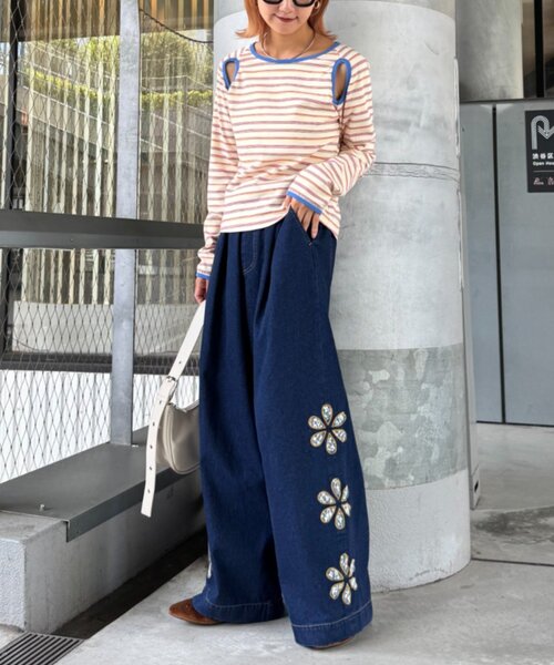 HELLO.SANFRANCISCO（ハローサンフランシスコ）の「【HELLO.SANFRANCISCO/ハローサンフランシスコ】レースフラワーカットワイドデニム（デニムパンツ・レディース・サックスブルー/ブルー・MEDIUM/SMALL）」の7枚目の写真