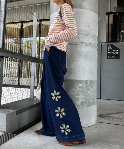 HELLO.SANFRANCISCO（ハローサンフランシスコ）の「【HELLO.SANFRANCISCO/ハローサンフランシスコ】レースフラワーカットワイドデニム（デニムパンツ・レディース・サックスブルー/ブルー・MEDIUM/SMALL）」の8枚目の写真