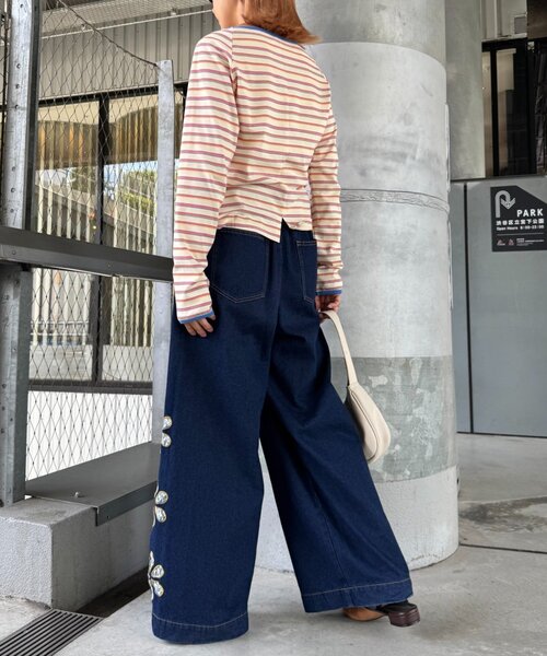 HELLO.SANFRANCISCO（ハローサンフランシスコ）の「【HELLO.SANFRANCISCO/ハローサンフランシスコ】レースフラワーカットワイドデニム（デニムパンツ・レディース・サックスブルー/ブルー・MEDIUM/SMALL）」の10枚目の写真