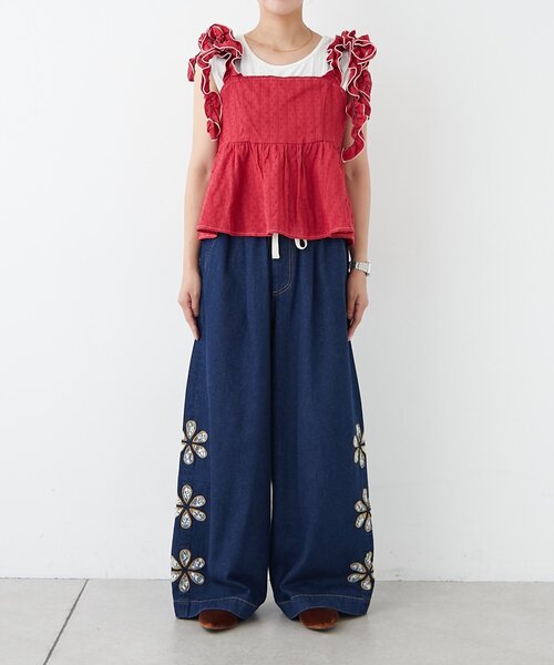 HELLO.SANFRANCISCO（ハローサンフランシスコ）の「【HELLO.SANFRANCISCO/ハローサンフランシスコ】レースフラワーカットワイドデニム（デニムパンツ・レディース・サックスブルー/ブルー・MEDIUM/SMALL）」の19枚目の写真